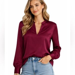 LAVENDER BROWN Elegant Burgundy Women's Silk Top Size Small
